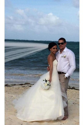 White SimpleSweetheart Strapless Ruffles Open Back Cheap Wedding Dresses