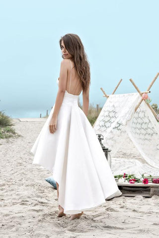 White High Low Sweetheart Spaghetti Straps Simple Beach Wedding Dresses