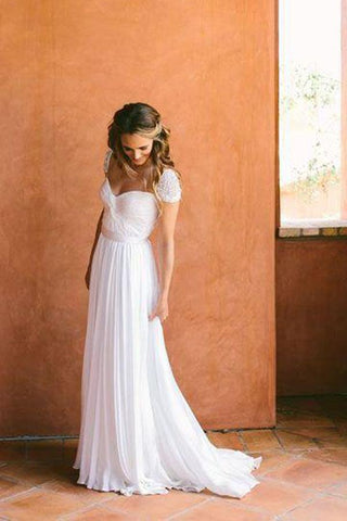 Günstige Chiffon Sweetheart Brautkleider mit Perlen und kurzer Schleppe, MW123