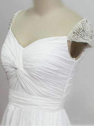 Günstige Chiffon Sweetheart Brautkleider mit Perlen und kurzer Schleppe, MW123
