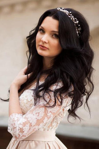 Satin A-line Illusion Long Sleeves Wedding Dresses With Lace Appliques