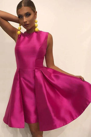 A-line Round Neck Pleated Homecoming Dresses, Short Prom Dress