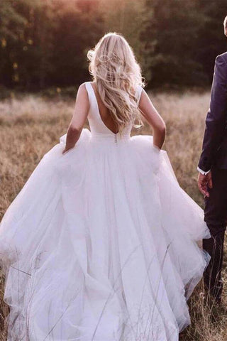 Satin Tulle A-Line Bateau Sleeveless Wedding Dresses With Bow