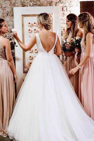 Satin Tulle A-Line Bateau Sleeveless Wedding Dresses With Bow