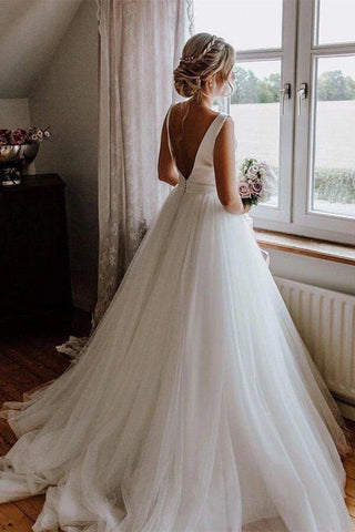 Satin Tulle A-Line Bateau Sleeveless Wedding Dresses With Bow