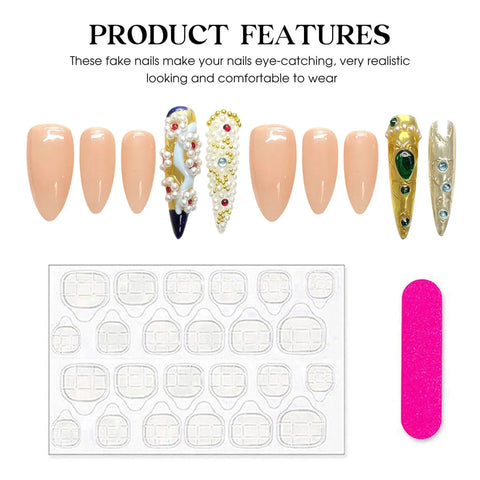 10pcs Handmade Press On Nails Chinese VIntage Court Style False Nails Almond And Long Pointed Luxury Artificial Fake Nail Patch