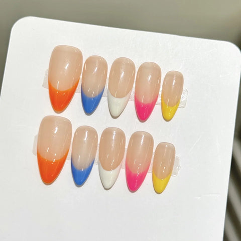 10pcs White Edge French Style Press On Nails Simple Red Love Heart Designs Handmade False Nails Sweet Almond Fake Nail For Girls