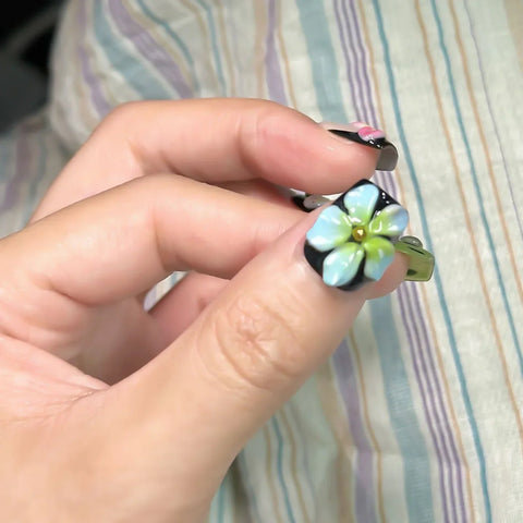 10pcs Handamde Press On Nails 3D Colorful Flower Designs False Nails Tips Glossy Short Square Wearable Summer Fake Nail Patches