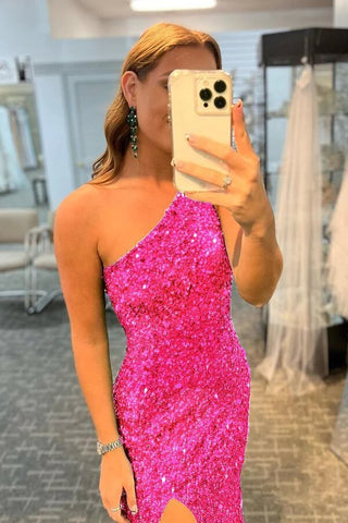 Sequins Mermaid One-Shoulder Backless Prom Dresses, Evening Gown