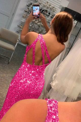 Sequins Mermaid One-Shoulder Backless Prom Dresses, Evening Gown
