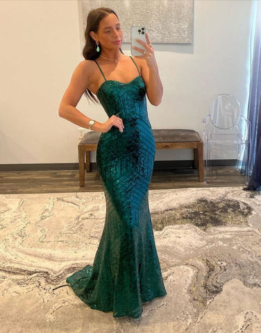 Mermaid Spaghetti Straps Sequin Prom Dress