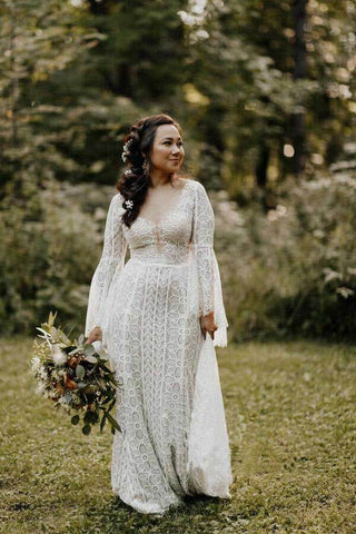 Etui-Linie, lange Ärmel, Schnürung am Rücken, Strand-Hochzeitskleid, Brautkleid