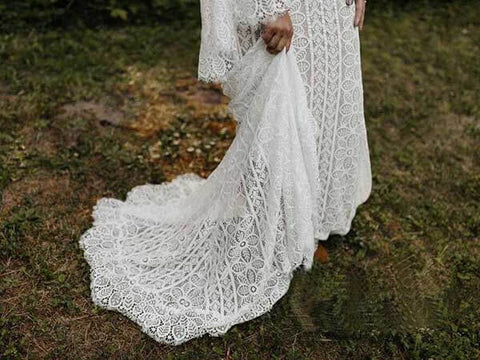 Etui-Linie, lange Ärmel, Schnürung am Rücken, Strand-Hochzeitskleid, Brautkleid