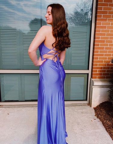 Sheath Spaghetti Straps Corset Back Prom Dress With Split