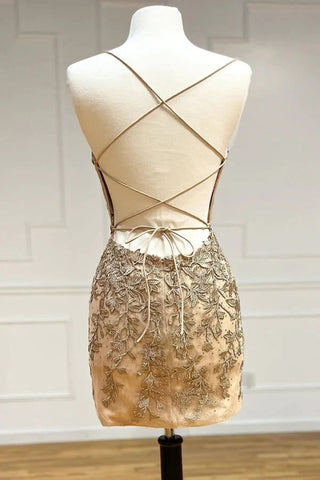 Sheath V-neck Spaghetti Straps Lace Tight Mini Homecoming Dresses