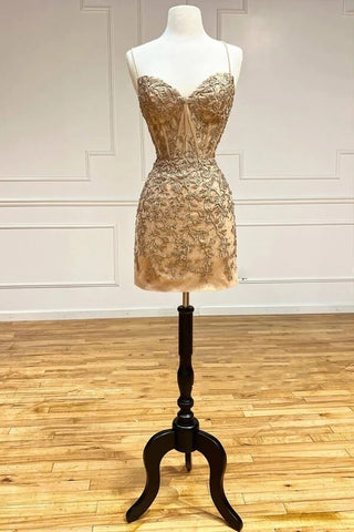 Sheath V-neck Spaghetti Straps Lace Tight Mini Homecoming Dresses