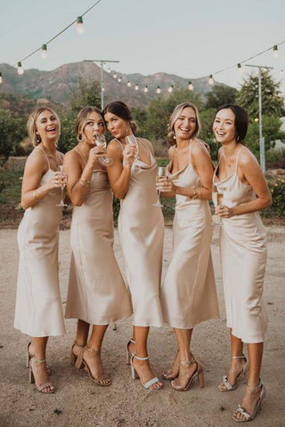 Silk Satin A-line Backless Spaghetti Straps Short Bridesmaid Dresses