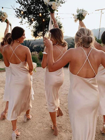 Silk Satin A-line Backless Spaghetti Straps Short Bridesmaid Dresses
