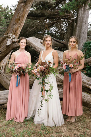 Schlichtes Chiffon A-Linien-Brautkleid mit Ärmeln, Strandhochzeitskleid