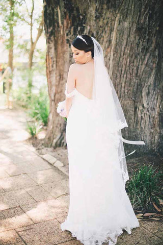 Simple Chiffon Off-the-Shoulder Beach Wedding Dresses, Bridal Dresses