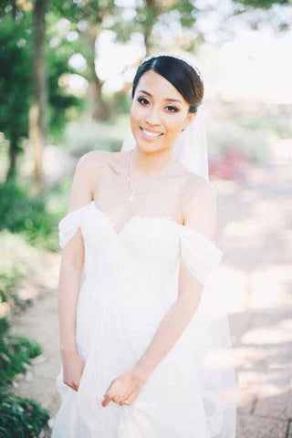 Simple Chiffon Off-the-Shoulder Beach Wedding Dresses, Bridal Dresses