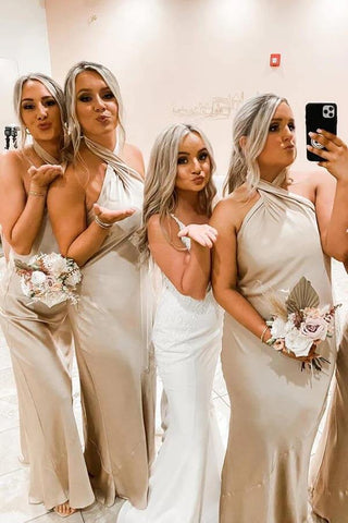Simple Halter Floor Length Bridesmaid Dresses, Wedding Party Dress