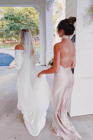 Simple Halter Floor Length Bridesmaid Dresses, Wedding Party Dress