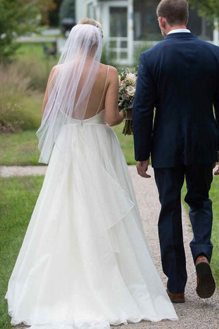 Simple Ivory A-line V-neck Backless Wedding Dresses, Beach Wedding Dress
