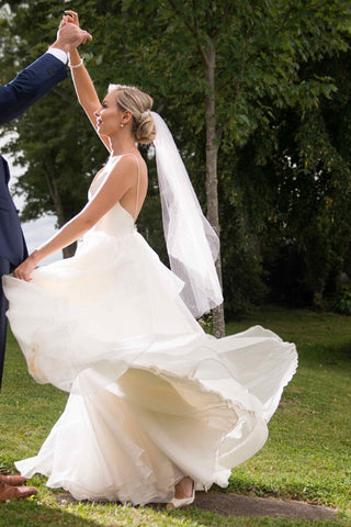Simple Ivory A-line V-neck Backless Wedding Dresses, Beach Wedding Dress