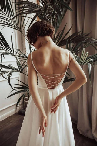 Schlichte elfenbeinfarbene Satin A-Linie Sweetheart Brautkleider, Günstige Brautkleider