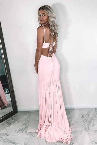 Mermaid V-neck Satin Prom Dresses, Formal Dress With Slit