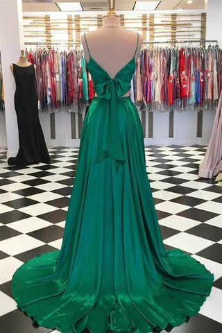 Simple Satin A-line Two Pieces Spaghetti Straps Prom Dresses, Evening Gown