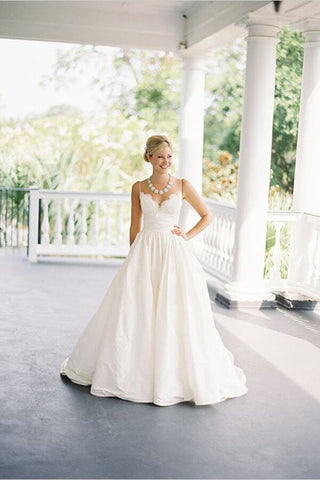 Einfache Taft A-Linie Spaghettiträger Strand Brautkleider, Brautkleid,