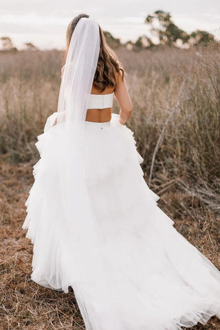 Simple Two Piece Wedding Dress With Layered Tulle Skirt, Bridal Gown