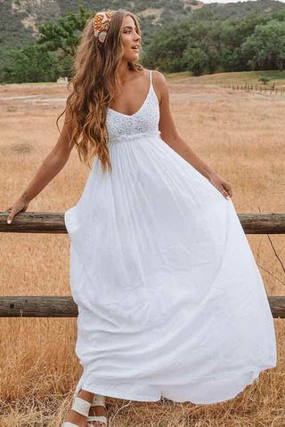Simple White Lace A-line Plus Size Beach Wedding Dresses, Bridal Dresses