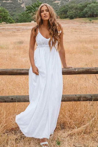 Simple White Lace A-line Plus Size Beach Wedding Dresses, Bridal Dresses