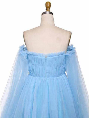 A-line Tulle Off-the-Shoulder Prom Dresses, Long Formal Dress