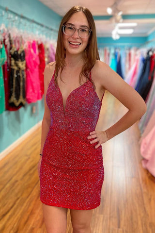 Black Bodycon Spagehetti Straps Beaded Homecoming Dress