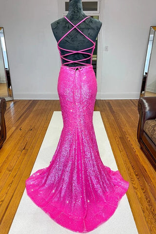 Sparkly Orange Sequins Mermaid V-neck Prom Dresses, Long Formal Dress