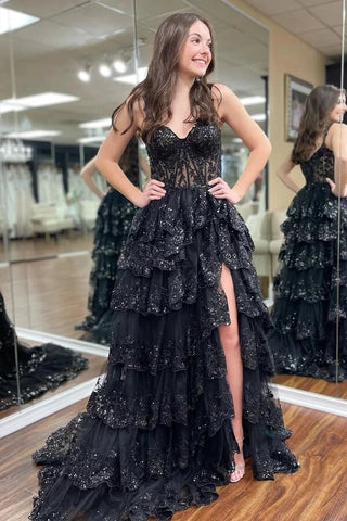 Long Prom Dresses With Lace Ruffles