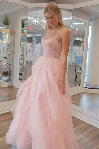 Stunning Light Pink Tulle A-line Strapless Prom Dress, Evening Dresses