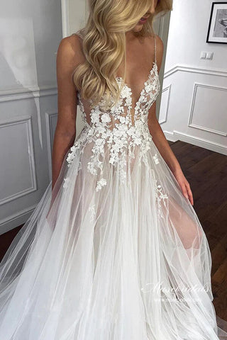 Stunning Tulle Lace See Through Sweetheart Boho Wedding Dresses
