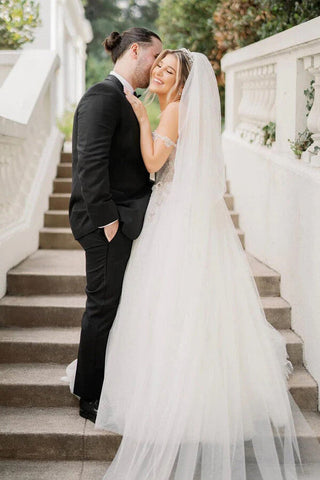 Tulle A-line Beaded Sweetheart Neck Wedding Dresses, Bridal Gowns
