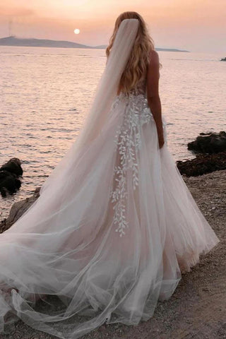Tulle A-line Sweetheart Lace Appliques Bohemian Wedding Dresses