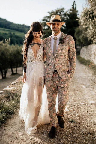 Tulle A-line V-Neck See Through Thigh Slit Beach Wedding Dresses