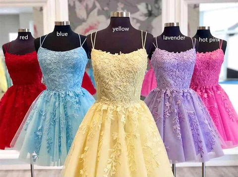 Lavender A-line Tulle Lace Appliques Homecoming Dresses, Short Prom Dress