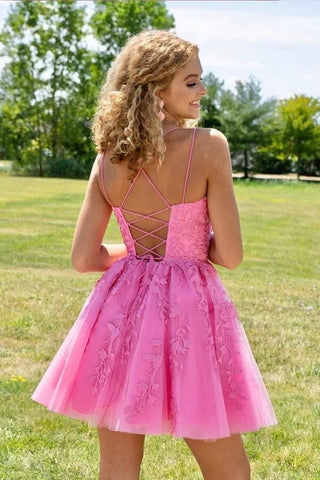 Lavender A-line Tulle Lace Appliques Homecoming Dresses, Short Prom Dress