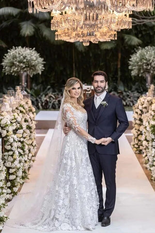 Tulle Lace A-line Wedding Dresses With Court Train, Wedding Gowns
