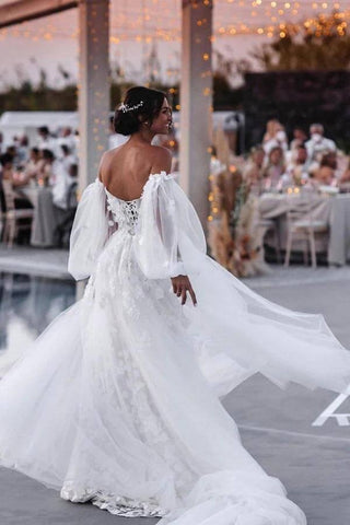 Tulle Lace Mermaid Beach Wedding Dresses With Detachable Train