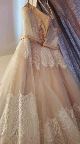 Tulle Lace Spaghetti Straps Boho Wedding Dresses, A-line Bridal Gown